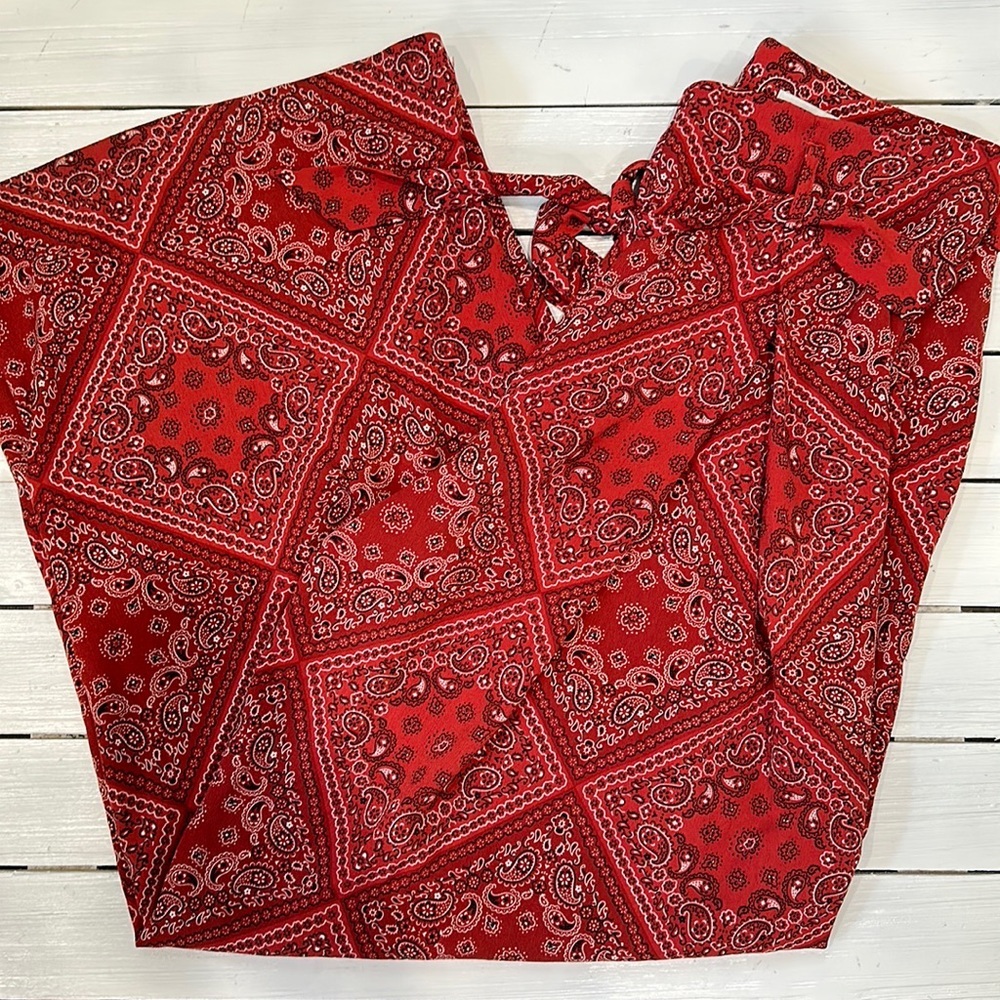 Showpo Red Bandana Print High Rise Wide Leg Pant size 6